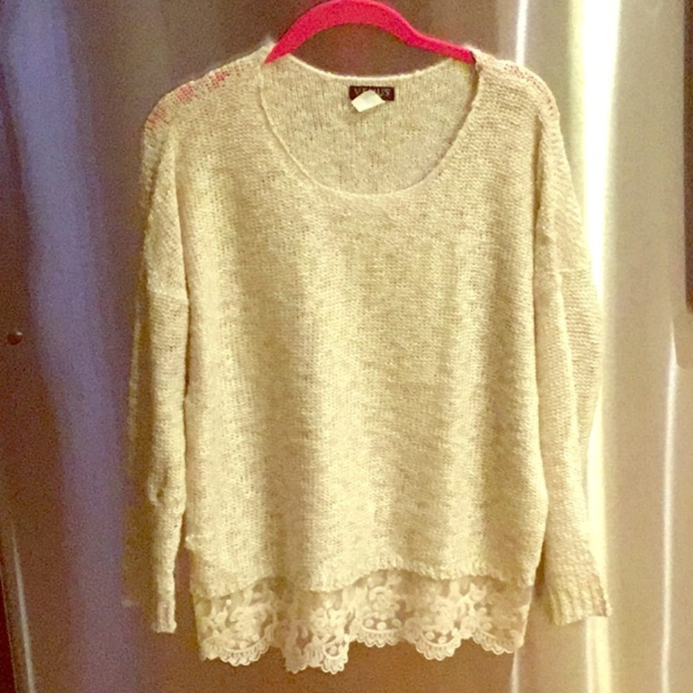 Venus cream sweater with lace trim